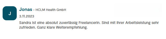 Positive Bewertung für einen Dienst, mit Betonung auf gute Arbeitsweise und Empfehlungen.