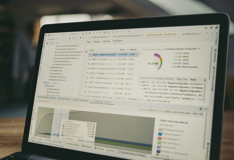 Screenshot einer Softwareanwendung mit Code und Grafiken auf einem Laptop-Bildschirm.